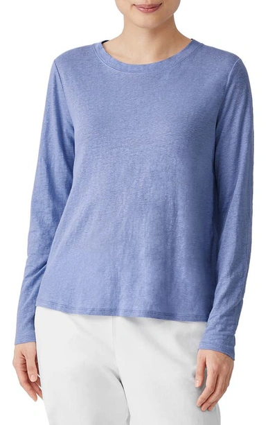 Shop Eileen Fisher Organic Linen Long Sleeve T-shirt In Delphine