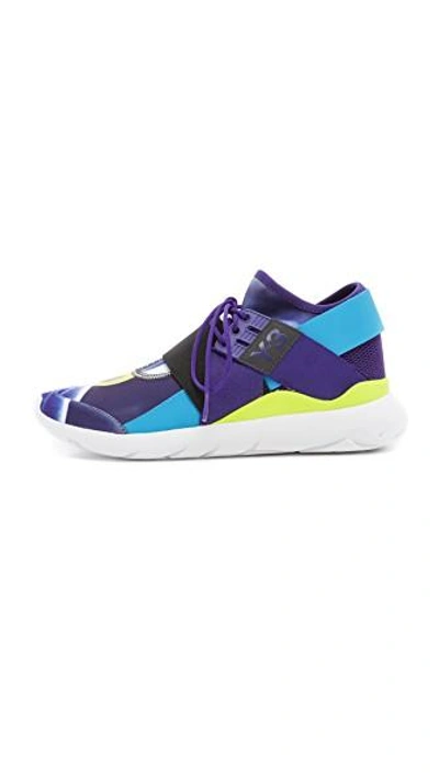 Shop Y-3 Qasa Elle Lace Sneakers In Aop Brownian/purple/blue