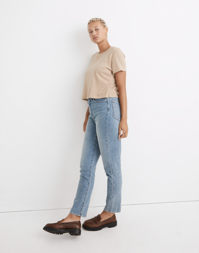 Madewell Fine Ribbed Supercrop Crewneck Long-sleeve Tee In Drill Khaki