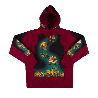 Pre-owned Supreme X Jean Paul Gaultier Floral Print Hooded Sweatshirt 'cardinal' In Red