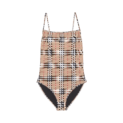 Pre-owned Burberry Check Print One-piece Swimsuit 'archive Beige Ip Check' In Tan