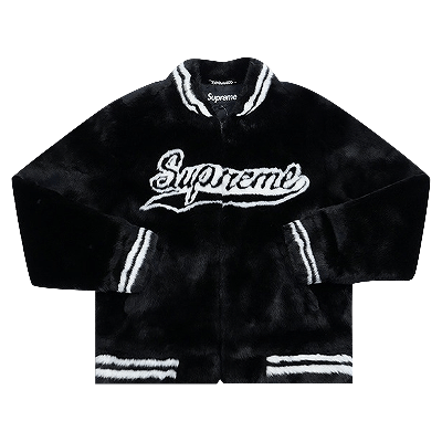 Pre-owned Faux Fur Varsity Jacket 'black'