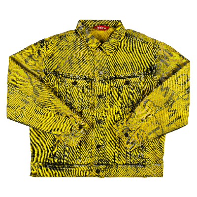 Pre-owned Supreme Kids'  Black Ark Denim Trucker Jacket 'fluorescent Yellow'