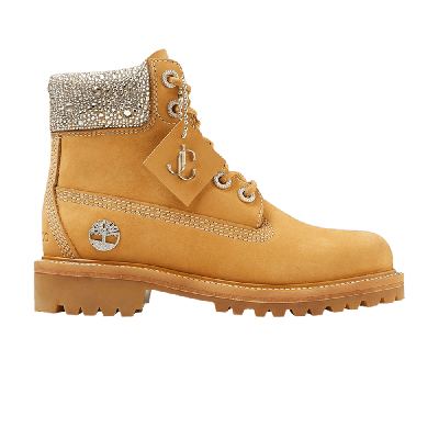 Pre-owned Timberland Jimmy Choo X 6 Inch Premium Boot 'crystal Collar' In Tan