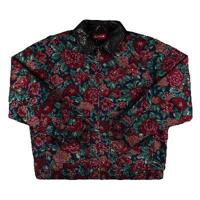 Pre-owned Supreme Leather Collar Work Jacket 'digi Floral' In Multi-color