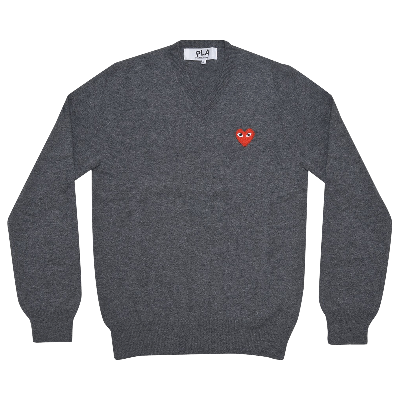 Pre-owned Comme Des Garçons Play Heart Patch V Neck Sweater 'grey'