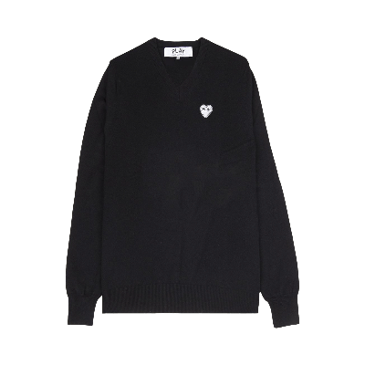 Pre-owned Comme Des Garçons Play Heart V-neck Sweater 'black'