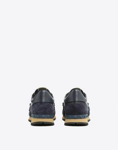 Shop Valentino Garavani Uomo Rockstud Calfskin Sneaker In Dark Blue