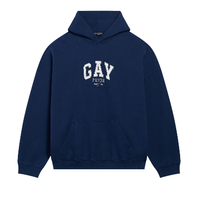 Pre-owned Balenciaga Pride Boxy Hoodie 'navy/white/grey' In Blue