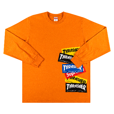 Pre-owned Supreme X Thrasher Multi Logo Long-sleeve Tee 'orange'