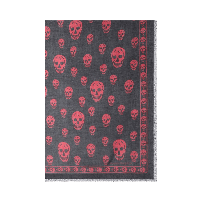 Pre-owned Alexander Mcqueen Skull Silk Blend Scarf 'black/red'