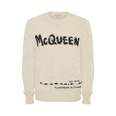 Pre-owned Alexander Mcqueen Graffiti Jumper 'ivory/black' In White