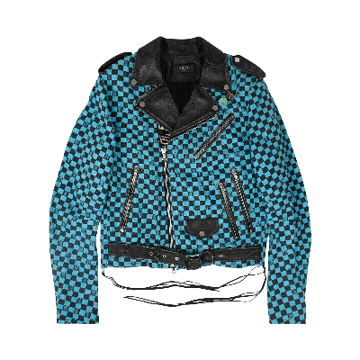 Pre-owned Amiri Checkered Biker Jacket 'blue'
