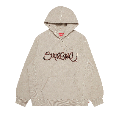 Pre-owned Supreme Raised Handstyle Hooded Sweatshirt 'dark Taupe' In Tan