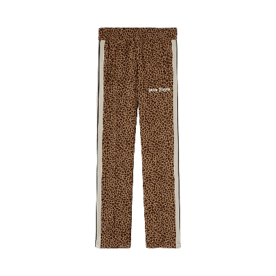 Pre-owned Palm Angels Leopard Jacquard Track Pants 'beige/off White' In Brown