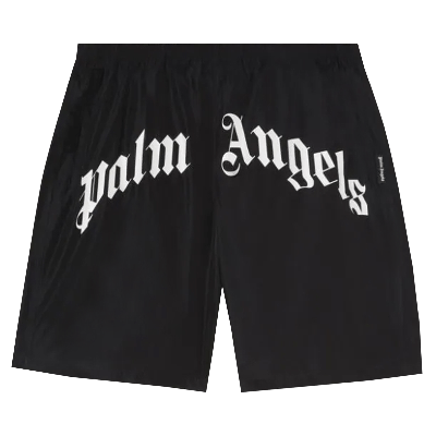 Pre-owned Palm Angels Curved Logo Swim Short 'black/white'