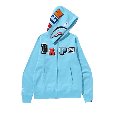 Pre-owned Bape Kids'  Multi Fonts Shark Full Zip Hoodie 'sax' In Blue