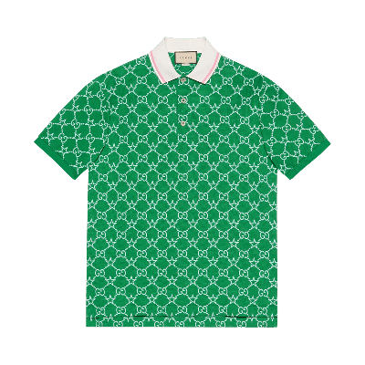 Shop Gucci Stretch Cotton Polo 'green/blue'