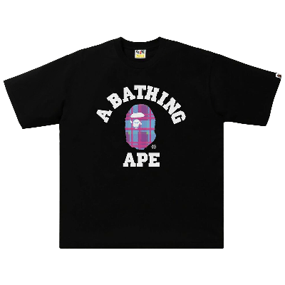 Pre-owned Bape Kids' Check College Relaxed Fit Tee 'black/purple'