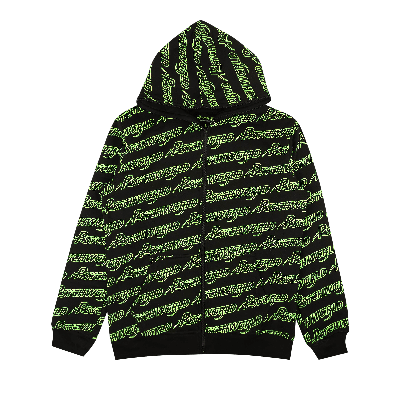 Pre-owned Psychworld Allover Logo Zip Up Hoodie 'green'