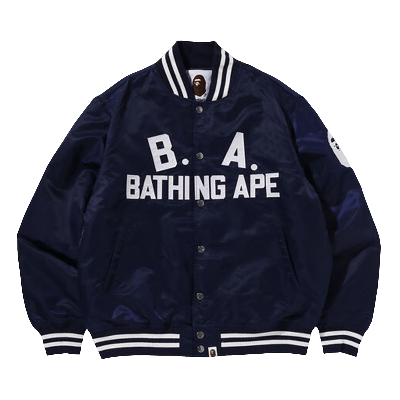 Pre-owned Bape B.a. Nylon Varsity Jacket 'blue'