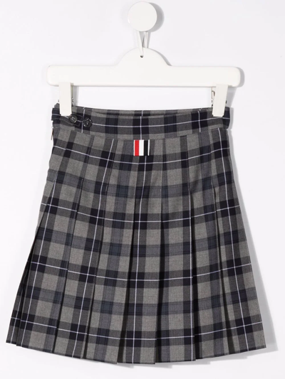 Shop Thom Browne Pleated Tartan Skirt In Grey