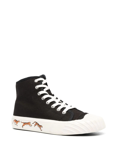 Shop Kenzo Tiger-print Lace-up Sneakers In Black