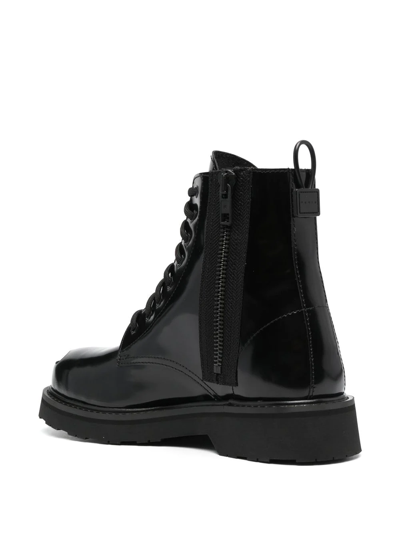 Shop Kenzo Logo-embossed Lace-up Boots In Black