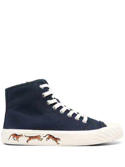 Shop Kenzo Tiger-print High-top Sneakers In Blue