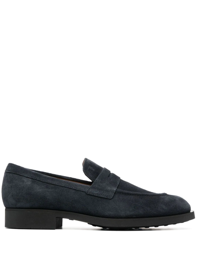 Shop Tod's Almond Toe Suede Loafers In Blue
