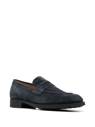 Shop Tod's Almond Toe Suede Loafers In Blue