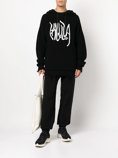 Haculla Logo-print Distressed Knitted Hoodie In Blue