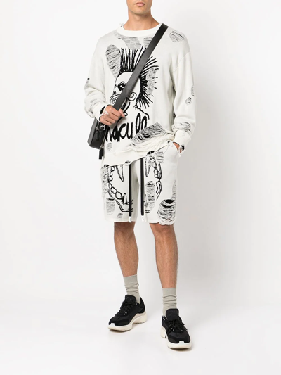 Haculla Intarsia-knit Distressed Bermuda Shorts In White