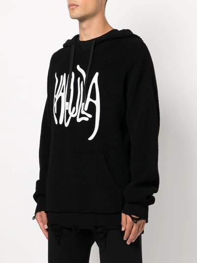 Haculla Logo-print Distressed Knitted Hoodie In Blue