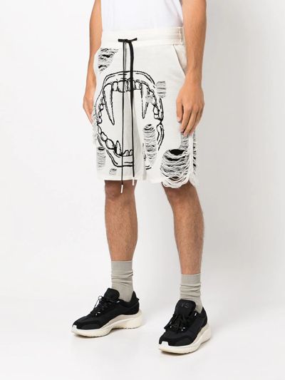 Shop Haculla Intarsia-knit Distressed Bermuda Shorts In White