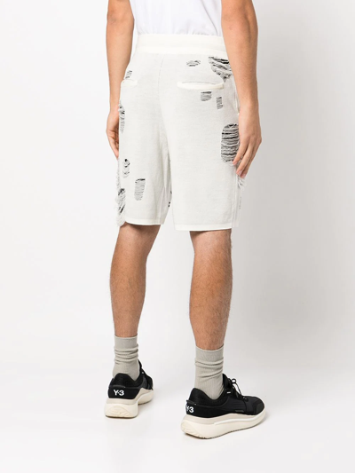 Shop Haculla Intarsia-knit Distressed Bermuda Shorts In White