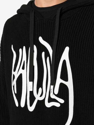 Shop Haculla Logo-print Distressed Knitted Hoodie In Blue