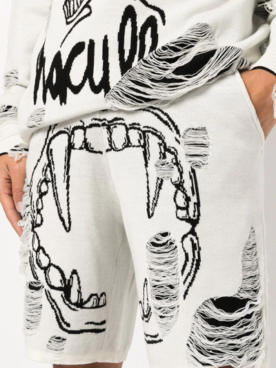Haculla Intarsia-knit Distressed Bermuda Shorts In White