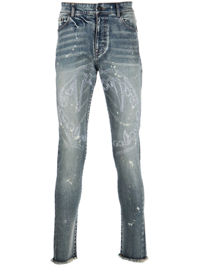 Shop Haculla Fang Lips-print Skinny Jeans In Blue