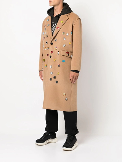 Shop Haculla Decorative Pin-detail Overcoat In Brown