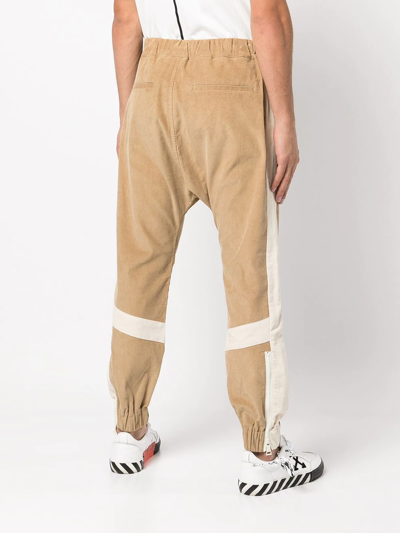 Shop Haculla Embroidered-logo Ribbed Drop-crotch Pants In Brown