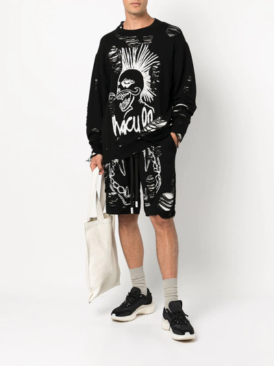 Haculla Intarsia-knit Distressed Track Shorts In Black