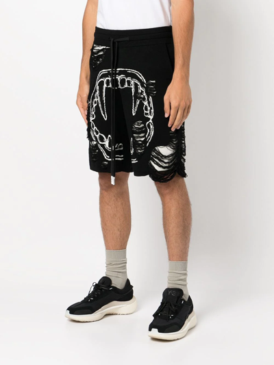 Shop Haculla Intarsia-knit Distressed Track Shorts In Black