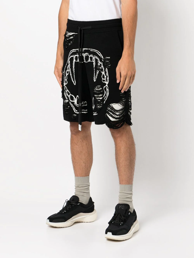 Haculla Intarsia-knit Distressed Track Shorts In Black