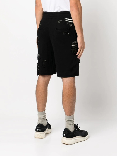 Haculla Intarsia-knit Distressed Track Shorts In Black