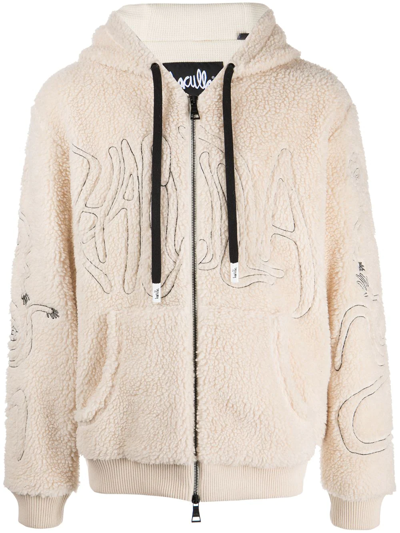 Shop Haculla Faux-shearling Zip-up Hoodie In Neutrals