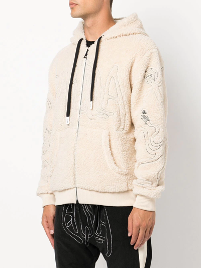 Shop Haculla Faux-shearling Zip-up Hoodie In Neutrals