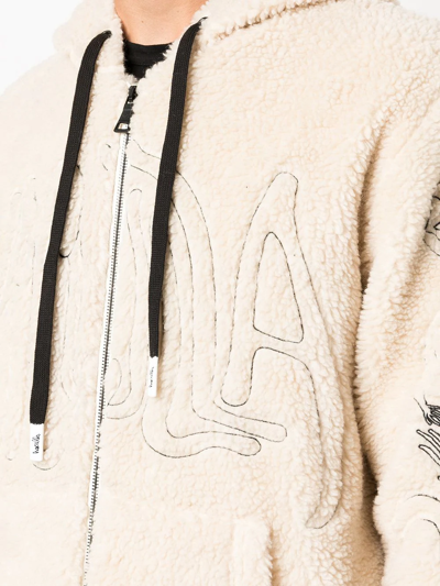 Shop Haculla Faux-shearling Zip-up Hoodie In Neutrals