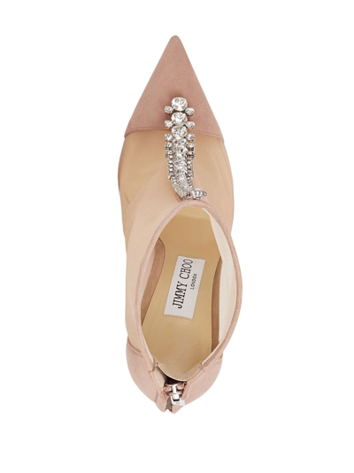 Jimmy Choo Bing 100 Crystal-embellished Suede And Mesh Heeled Boots In Pink