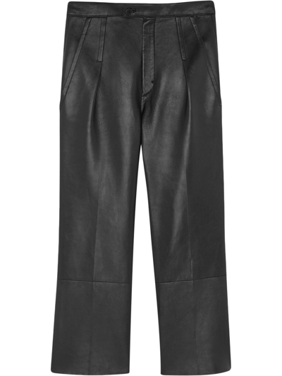 Shop Saint Laurent Pleat-detail Leather Trousers In Black